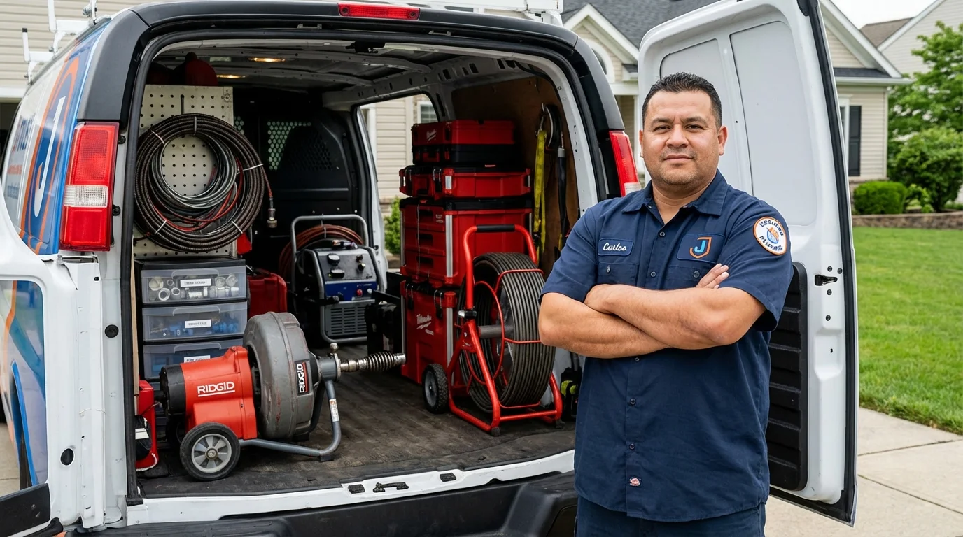 Professional drain cleaning equipment and Johns Plumbing LLC plumber in Roxboro