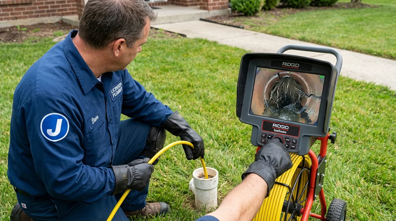 Sewer camera inspection being performed by Johns Plumbing LLC in Roxboro
