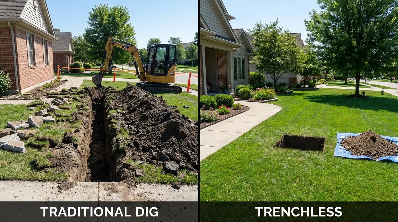 Trenchless sewer repair with minimal yard damage versus traditional excavation in Roxboro, NC